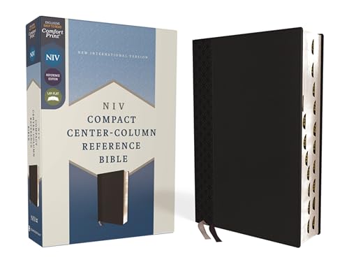 NIV, Compact Center-Column Reference Bible (Leathersoft, Black, Thumb Index)