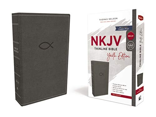 NKJV Comfort Print Thinline Bible Youth Edition (#8193GRY - Gray Leathersoft)