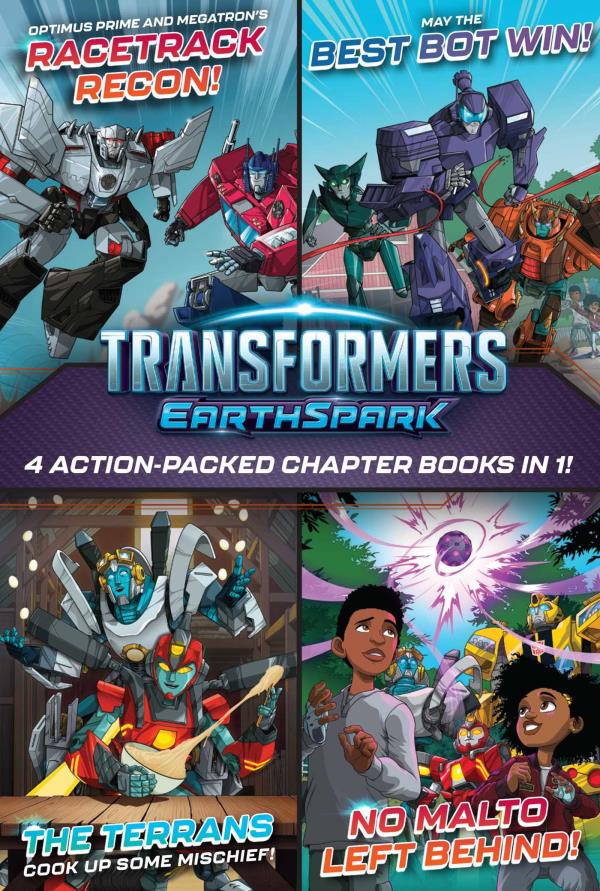 Transformers EarthSpark 4 Action-Packed Chapter Books in 1! (Racetrack Recon/Best Bot Win/The Terrans/No Malto Left Behind)